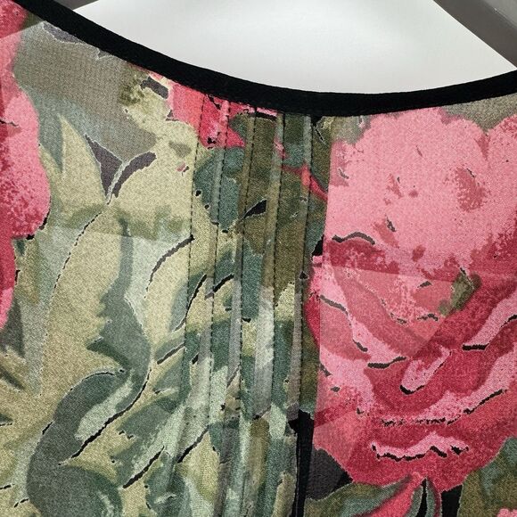 One Fine Day Anthropologie Black Pink Green Floral Semi Sheer Boho Top XS - Picture 9 of 15
